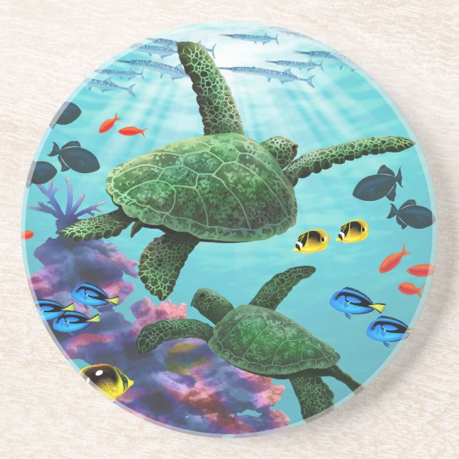 Molokini Cove Hawaiian Sea Turtles Tropical Coaster (Front)