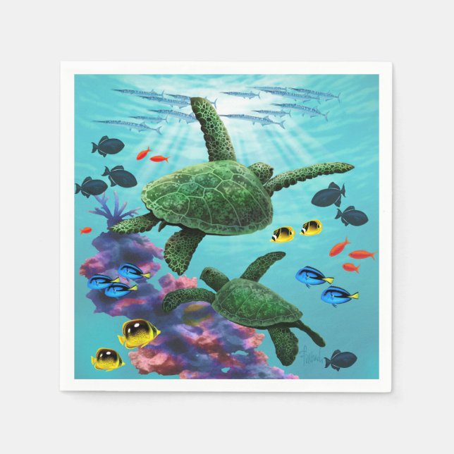 Molokini Cove Hawaiian Sea Turtles Tropical Napkins (Front)