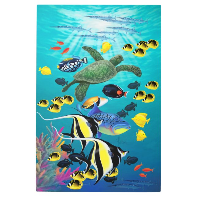 Molokini Cove Hawaiian Tropical Fish Illustration Metal Print (Front)