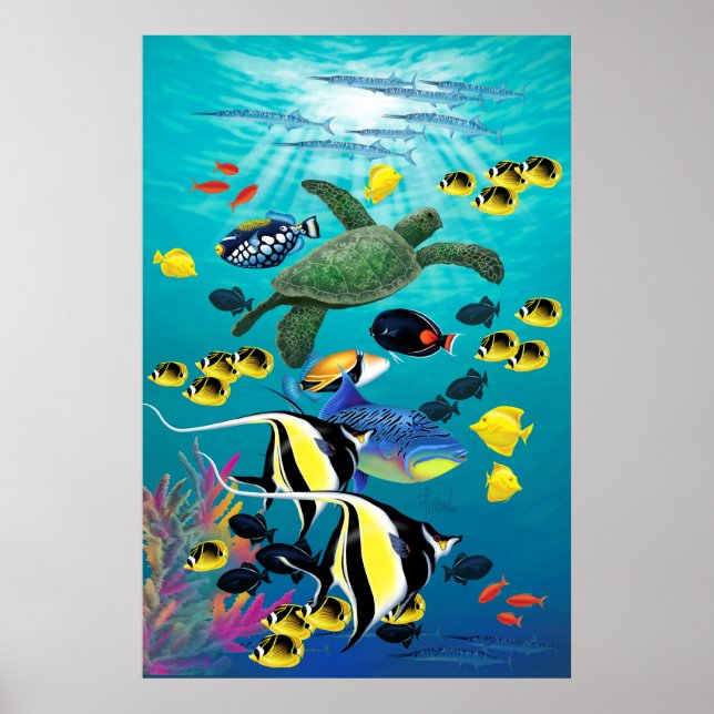 Molokini Cove Hawaiian Tropical Fish Illustration Poster (Front)