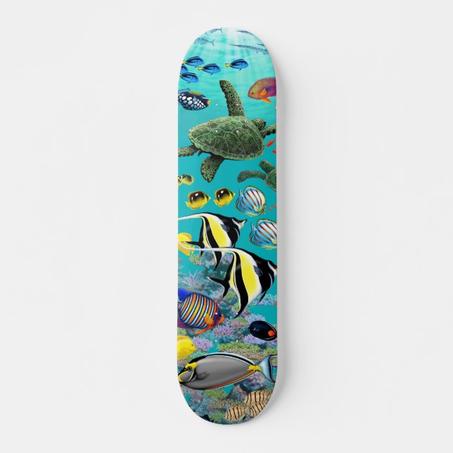 Molokini Cove Hawaiian Tropical Fish Illustration Skateboard (Front)