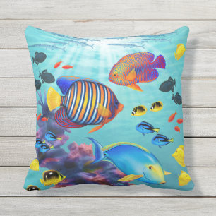 Molokini Cove Hawaiian Tropical Fish Reversible Outdoor Pillow