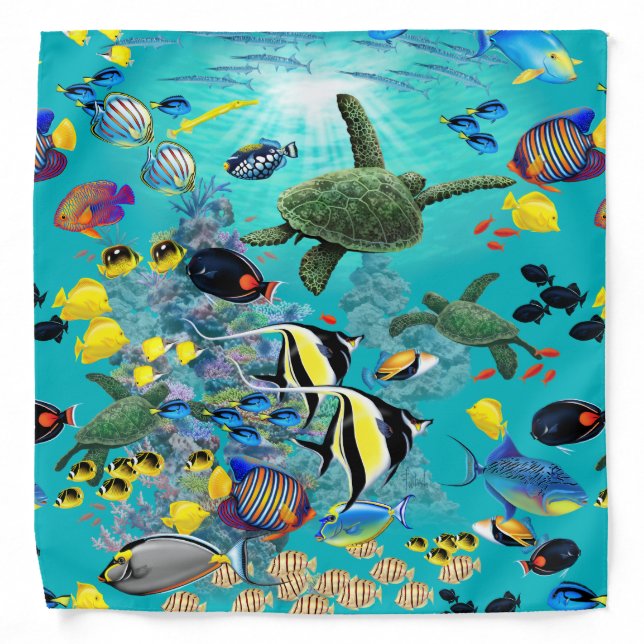 Molokini Cove Hawaiian Tropical Fish Sea Turtle Bandana (Front)