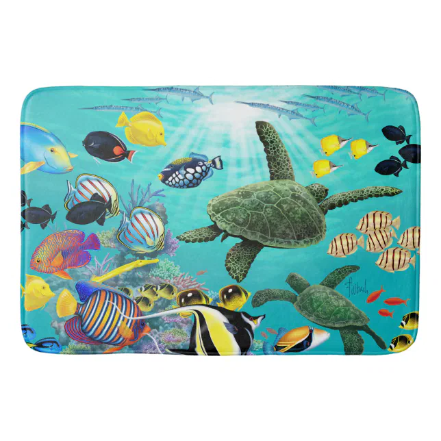 Molokini Cove Hawaiian Tropical Fish Sea Turtle Bath Mat | Zazzle