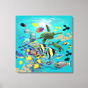 Molokini Cove Hawaiian Tropical Fish Sea Turtle Canvas Print