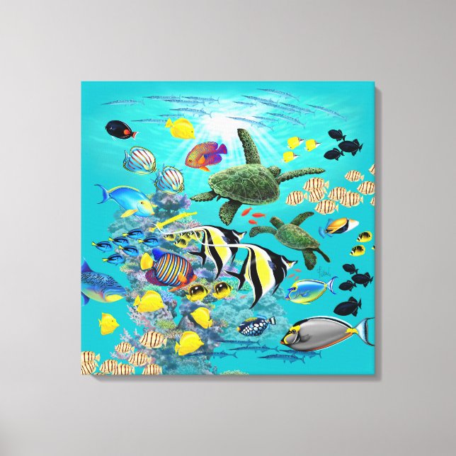 Molokini Cove Hawaiian Tropical Fish Sea Turtle Canvas Print (Front)