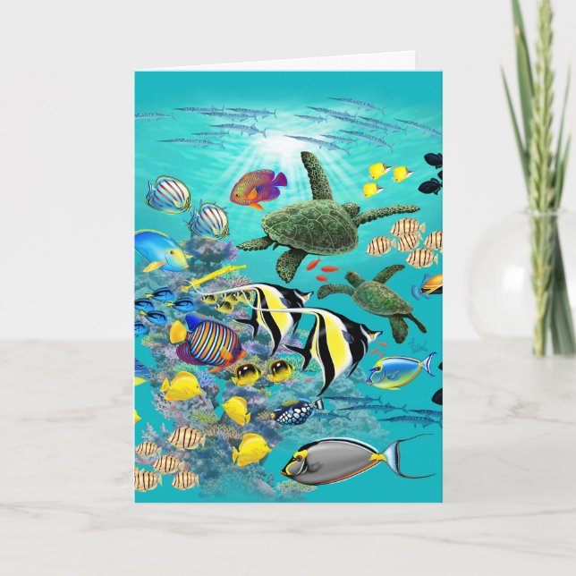Molokini Cove Hawaiian Tropical Fish Sea Turtle Card (Front)