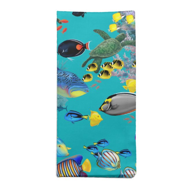 Molokini Cove Hawaiian Tropical Fish Sea Turtle Cloth Napkin (Folded)