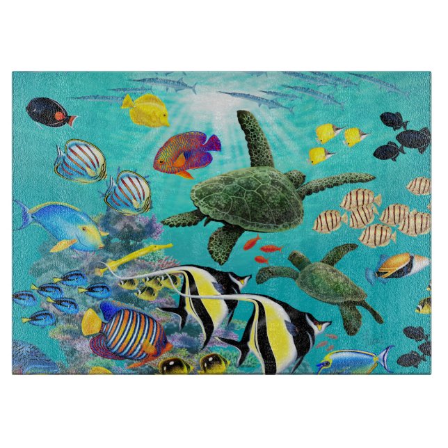 Molokini Cove Hawaiian Tropical Fish Sea Turtle Cutting Board (Front)
