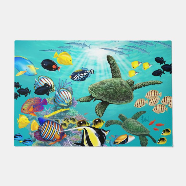 Molokini Cove Hawaiian Tropical Fish Sea Turtle Doormat (Front)