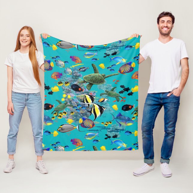 Molokini Cove Hawaiian Tropical Fish Sea Turtle Fleece Blanket (In Situ)