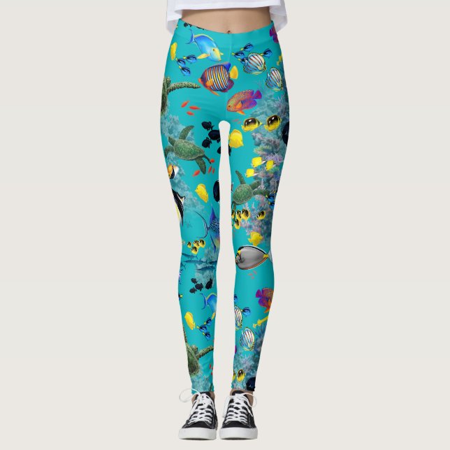 Molokini Cove Hawaiian Tropical Fish Sea Turtle Leggings (Front)