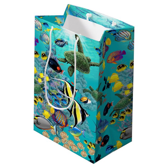 Molokini Cove Hawaiian Tropical Fish Sea Turtle Medium Gift Bag (Back Angled)