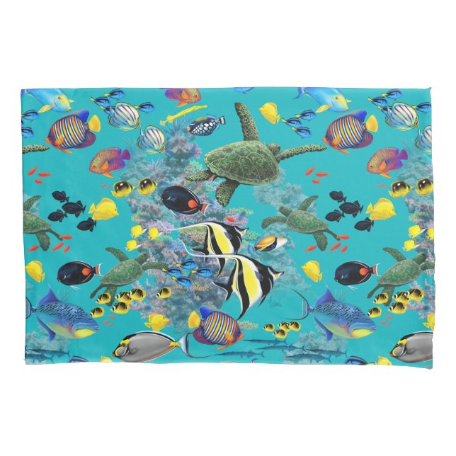 Molokini Cove Hawaiian Tropical Fish Sea Turtle Pillow Case (Front)