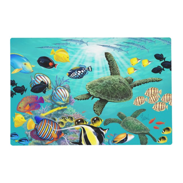 Molokini Cove Hawaiian Tropical Fish Sea Turtle Placemat (Front)