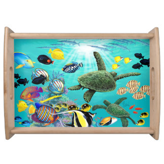 Molokini Cove Hawaiian Tropical Fish Sea Turtle Serving Tray