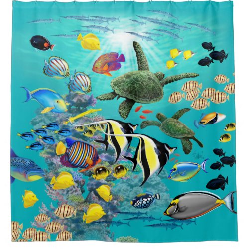 Molokini Cove Hawaiian Tropical Fish Sea Turtle Shower Curtain