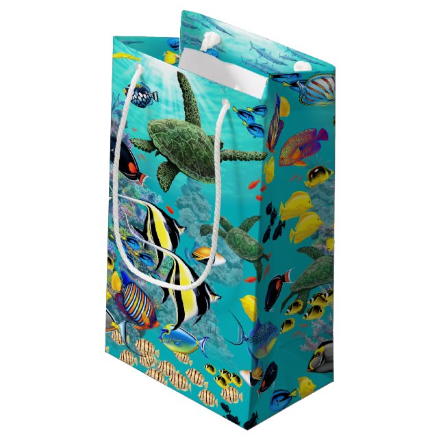 Molokini Cove Hawaiian Tropical Fish Sea Turtle Small Gift Bag (Back Angled)