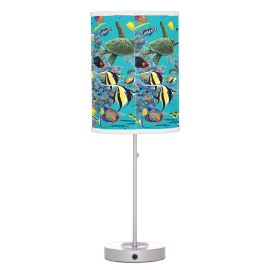 Molokini Cove Hawaiian Tropical Fish Sea Turtle Table Lamp (Back)