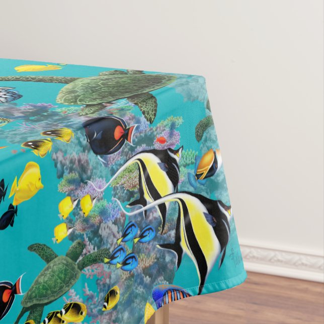 Molokini Cove Hawaiian Tropical Fish Sea Turtle Tablecloth (In Situ)