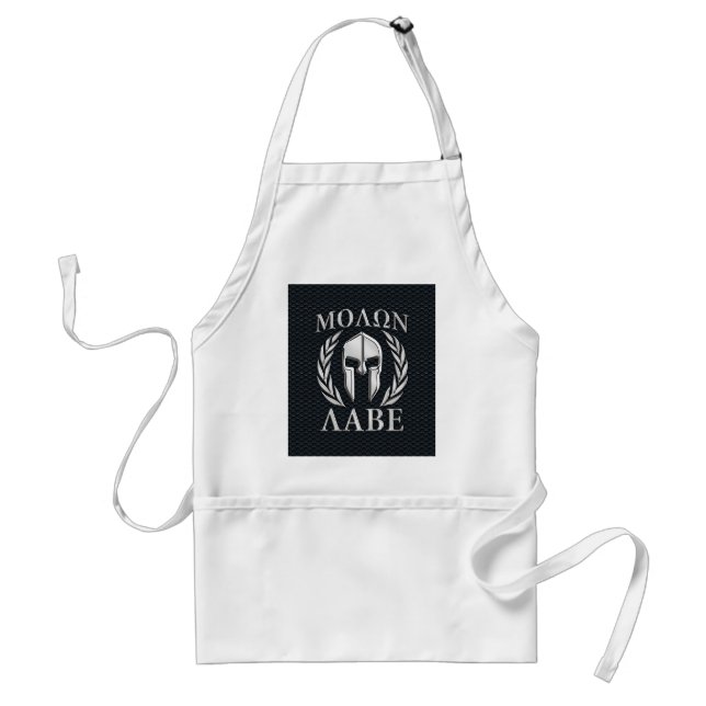 Molon Labe Chrome Like Spartan Helmet on Grille Adult Apron (Front)