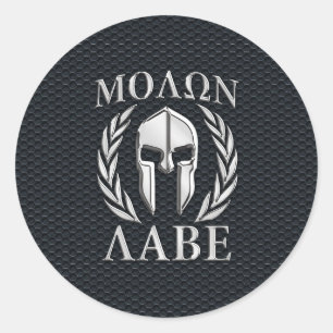 Molon Labe Chrome Like Spartan Helmet on Grille Classic Round Sticker