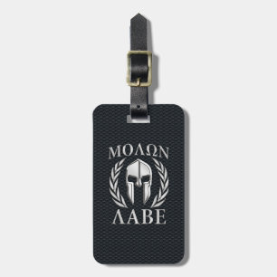 Molon Labe Chrome Like Spartan Helmet on Grille Luggage Tag