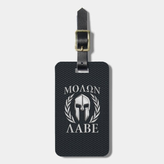 Molon Labe Chrome Like Spartan Helmet on Grille Luggage Tag