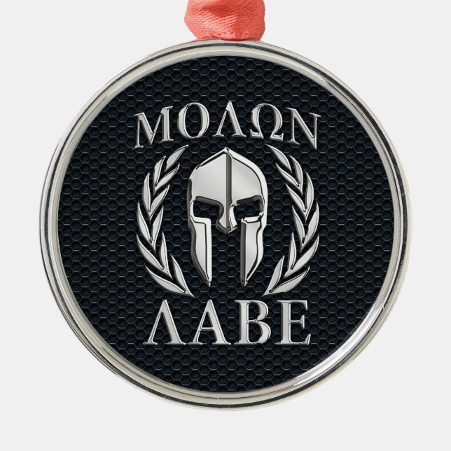 Molon Labe Chrome Like Spartan Helmet on Grille Metal Ornament (Front)
