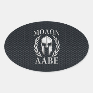 Molon Labe Chrome Like Spartan Helmet on Grille Oval Sticker