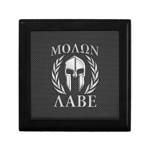 Molon Labe Chrome Spartan Helmet on Carbon Fiber Gift Box