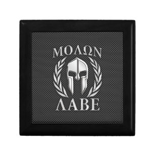 Molon Labe Chrome Spartan Helmet on Carbon Fiber Jewelry Box