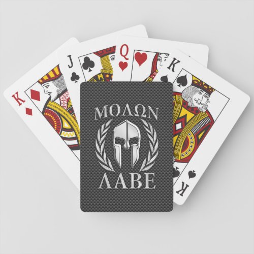 Molon Labe Chrome Spartan Helmet on Carbon Fiber Playing Cards