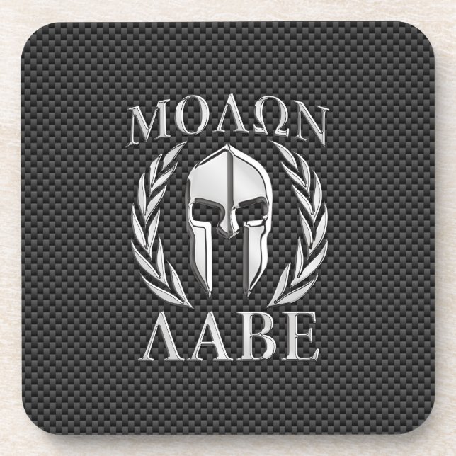 Molon Labe Chrome Style Spartan Armor Carbon Fiber Beverage Coaster (Front)