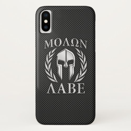 Molon Labe Chrome Style Spartan Armor Carbon Fiber iPhone XS Case