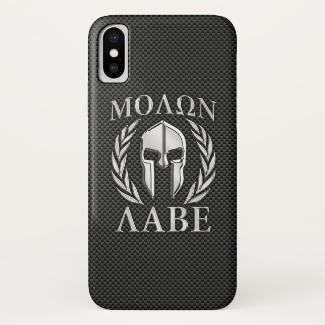 Molon Labe Chrome Style Spartan Armor Carbon Fiber Case-Mate iPhone Case (Back)