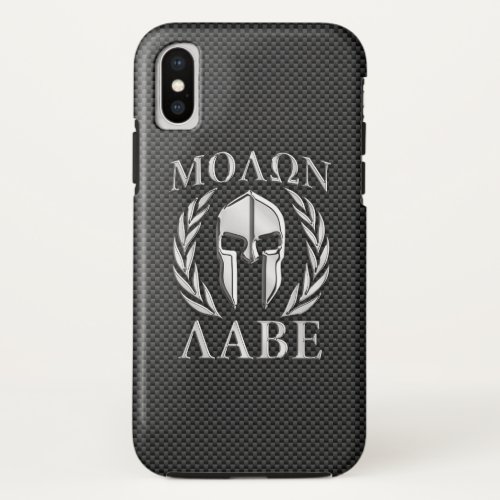 Molon Labe Chrome Style Spartan Armor Carbon Fiber iPhone XS Case