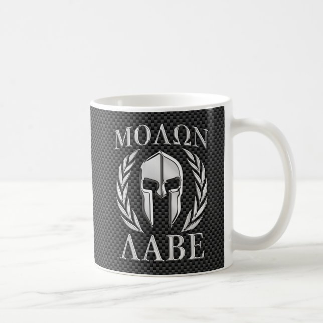 Molon Labe Chrome Style Spartan Armor Carbon Fiber Coffee Mug (Right)