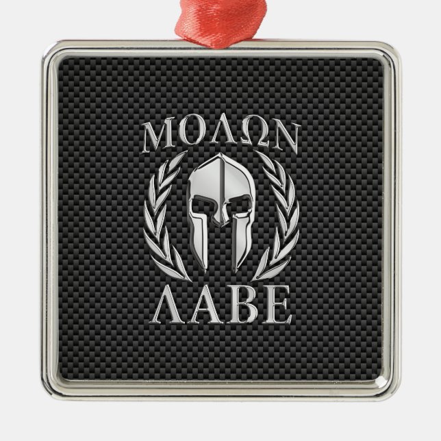 Molon Labe Chrome Style Spartan Armor Carbon Fiber Metal Ornament (Front)