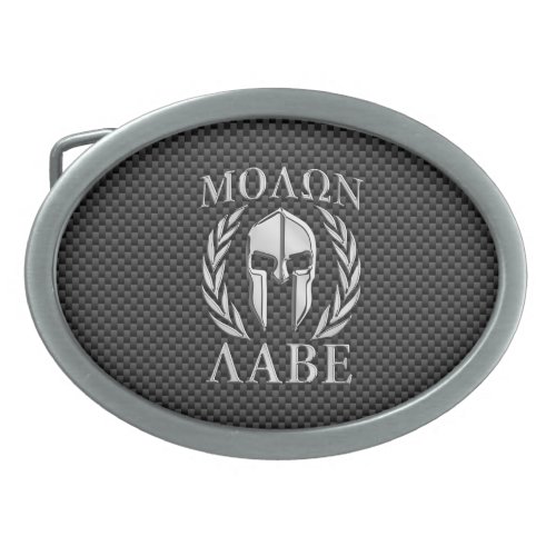Molon Labe Chrome Style Spartan Armor Carbon Fiber Oval Belt Buckle