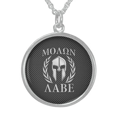 Molon Labe Chrome Style Spartan Armor Carbon Fiber Sterling Silver Necklace