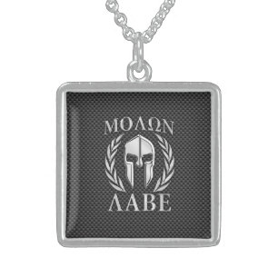 Molon Labe Chrome Style Spartan Armor Carbon Fiber Sterling Silver Necklace