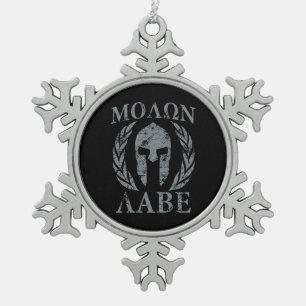 Molon Labe Grunge Spartan Armor Snowflake Pewter Christmas Ornament