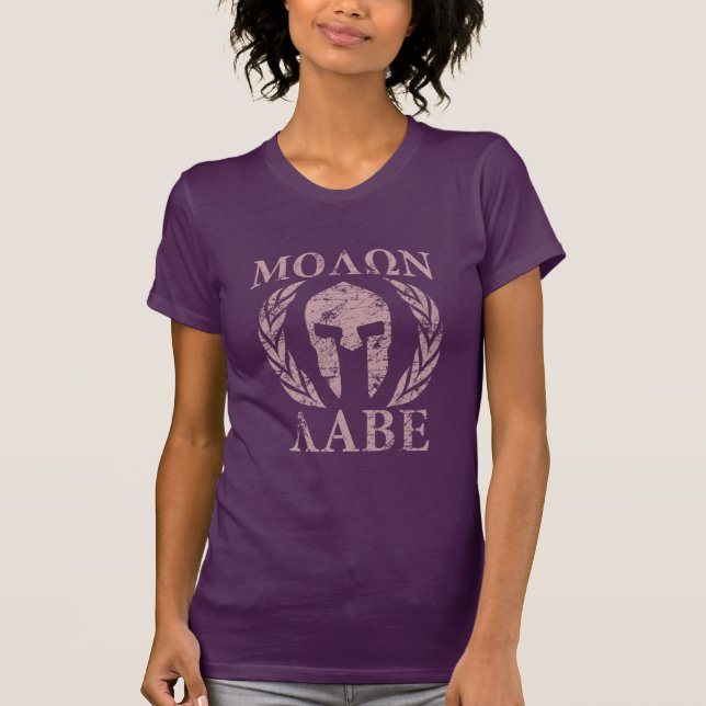 Molon Labe Grunge Spartan Helmet T-Shirt (Front)