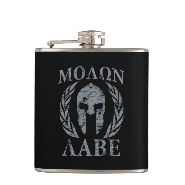 Molon Labe Grunge Spartan Mask Flask (Front)