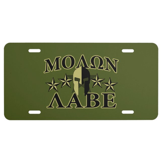 Molon Labe Spartan 5 stars Olive Green License Plate (Front)