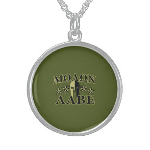 Molon Labe Spartan 5 stars Olive Green Sterling Silver Necklace