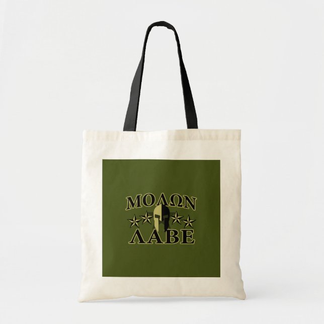 Molon Labe Spartan 5 stars Olive Green Tote Bag (Front)