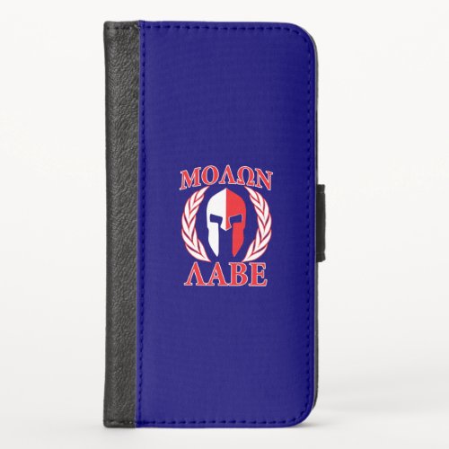 Molon Labe Spartan Armor Laurels Navy Blue iPhone XS Wallet Case