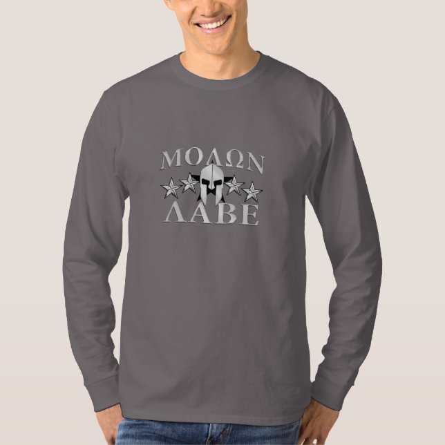 Molon Labe Spartan Helmet 5 stars Mahogany Style T-Shirt (Front)